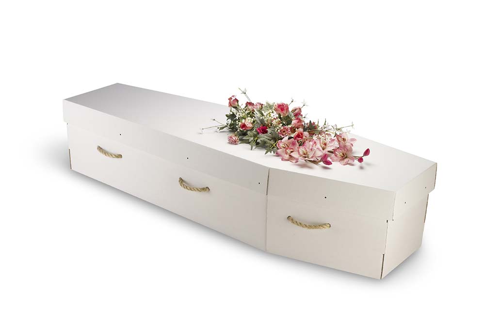 A cardboard bio-degradable eco-coffin, casket isolated on white with a clipping path